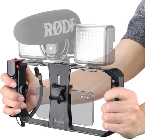 Zeadio Soporte para smartphone con agarre estabilizador, soporte de trípode para video de celular, con obturador remoto inalámbrico para todos los