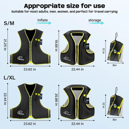 Miniatura 4 de Rrtizan Inflatable Snorkel Vest for Adult, Travel Snorkeling Vest for Swimming, Snorkeling, Paddleboarding, Swim Vest Adult Suitable for 90-220lbs