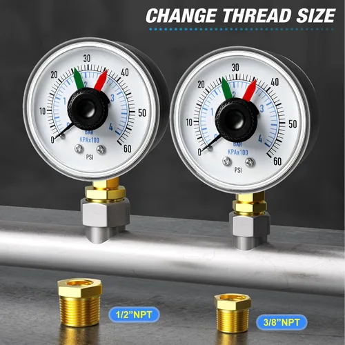 Miniatura 3 de MEANLIN MEASURE Caja de manómetro NPT de 0-60 Psi de 1/4" con dial para seleccionar filtro, 3-2-3% de precisión, montaje inferior, con 1/2" NPT