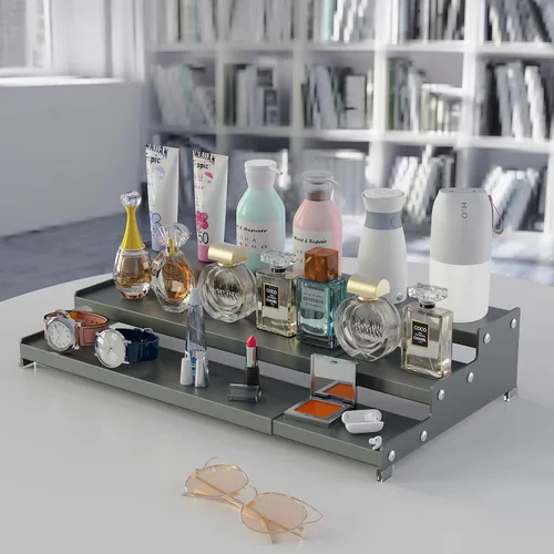Miniatura 3 de Jojocross Organizador de especias para gabinete, almacenamiento de especias expandible de 3 niveles, ideal para armarios de cocina, armarios, Gris