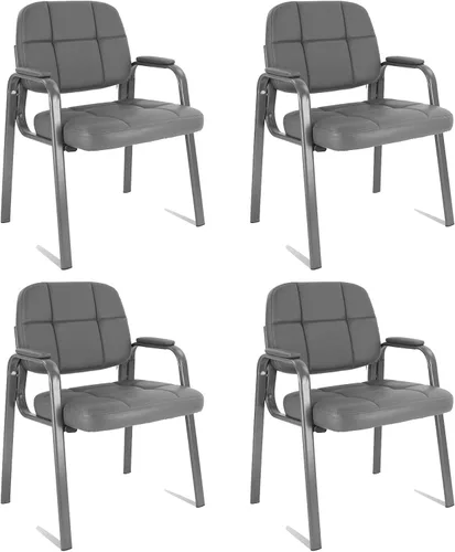 Miniatura 26 de CLATINA Silla de recepción de oficina con reposabrazos acolchado de cuero regenerado, silla ergonómica para sala de espera, vestíbulo, reunión, Negro