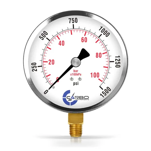 Miniatura 20 de Manómetro de vacío seco de 0 a -30 inHg, dial de 4", montaje inferior de 1/4 NPT, caja de acero cromado, piezas humedecidas de latón, doble escala