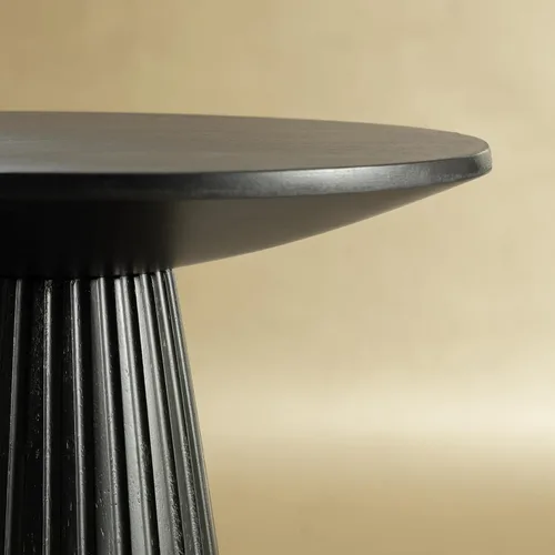 Miniatura 4 de Mesa auxiliar con pedestal negra de 14.56 pulgadas de diámetro, mesa auxiliar moderna, diseño de base acanalada, mesa de bebida minimalista