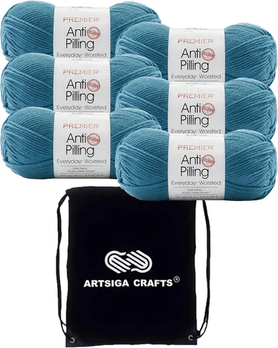 Miniatura 72 de Premier Yarns Everyday Anti-Pelusa Hilo Sólido Verde Pino DN100-8 (6-Madejas - Mismo Lote de Tinta) #4 Peso Estambre Acrílico para Tejer