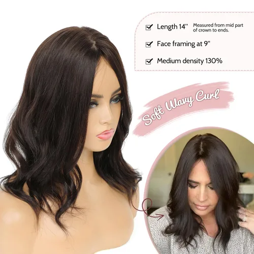 Miniatura 4 de PANEWAY Toppers para el cabello para mujer, cabello humano real, Remy con base de seda, base grande de 14 pulgadas, atado a mano, pieza gruesa
