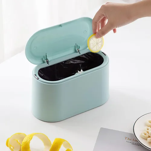 Mini Bote de Basura con Tapa Extraíble Pequeño Bote de Basura, Pequeño Cubo de Basura de Plástico, Papelera Emergente para Encimera, Cubo de Basura