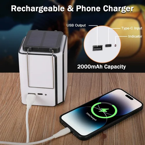 Miniatura 3 de Paquete de 4 linternas solares LED recargables de emergencia, recargable solar blanco cálido, tipo C recargable, generación de energía de manivela