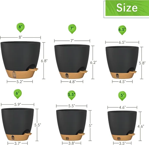 Miniatura 2 de 8/7/6.5/6/5.5/5 Inch Self Watering Pots for Indoor Outdoor Plants, Set of 6 Large Plastic Planters with Visual Water Window, Drainage Holes &