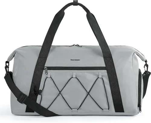 BAGSMART - Bolsa de gimnasio para hombres y mujeres, bolsa de viaje deportiva con compartimento para zapatos y bolsillo húmedo, bolsa de lona de