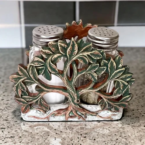 Miniatura 8 de Tree of Life - Juego de salero y pimentero, soporte y dos cocteleras de vidrio con tapas de acero inoxidable, decorativo, moderno, rústico, celta