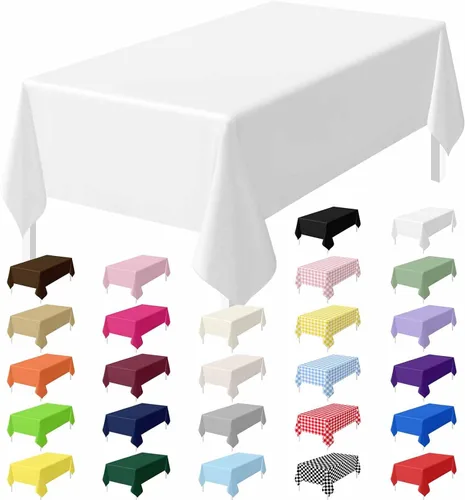 Miniatura 32 de HEIPINIUYE - Juego de 2 manteles desechables color beige, 54 x 108 pulgadas, de plástico, manteles impermeables rectangulares desechables