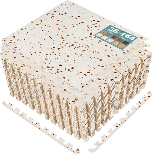 Miniatura 18 de Sorbus Losetas de suelo de madera veteada, esteras de espuma EVA entrelazadas, losetas de 3/8" de grosor para suelos de madera, esteras de ejercicio