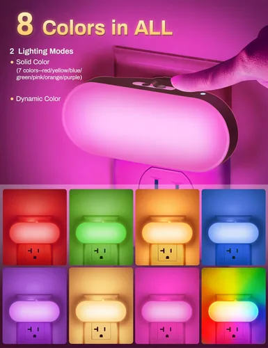 Miniatura 3 de DORESshop Luces nocturnas RGB de 120 V enchufables a la pared, luz nocturna LED de 0.7 W para habitación de niños, luz nocturna de baño, luces