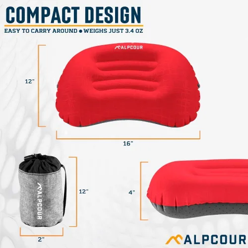 Miniatura 2 de Alpcour Almohada de camping – Almohada de dormir grande, inflable, ultraligera con diseño fácil de inflar, funda exterior impermeable suave y funda