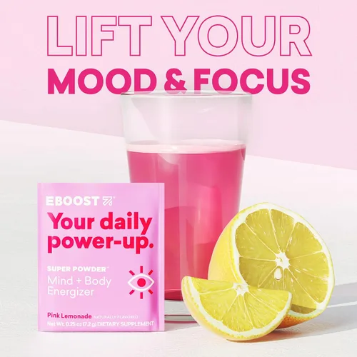 Miniatura 8 de EBOOST Bebida energética y electrolitos en polvo, 20 paquetes – Limonada rosa súper polvo sin azúcar añadido – Mezcla esencial de vitaminas