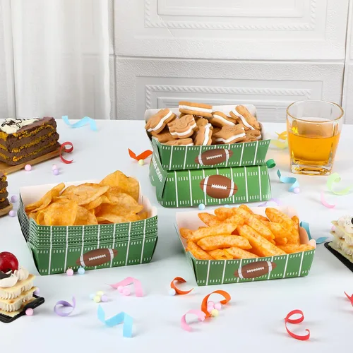 Miniatura 3 de Hoolerry 60 platos de fiesta de fútbol, suministros de papel para fiestas de fútbol, bandejas de alimentos desechables, botes de comida justa