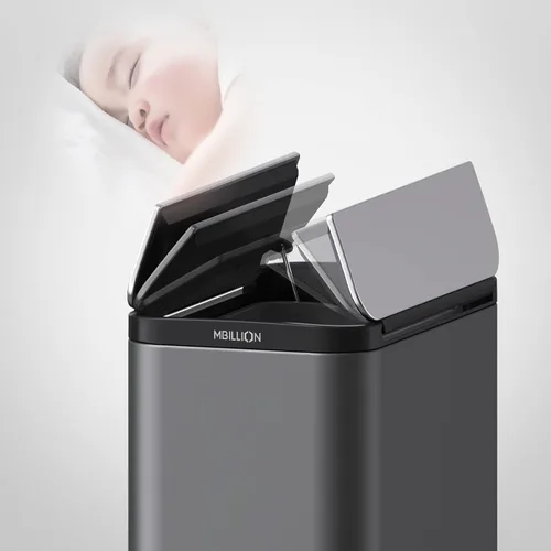 Miniatura 5 de Mbillion Cubo de basura con forro de 35 litros/9.3 galones, tapa de mariposa, abierto, cierre silencioso, rectangular, de acero inoxidable