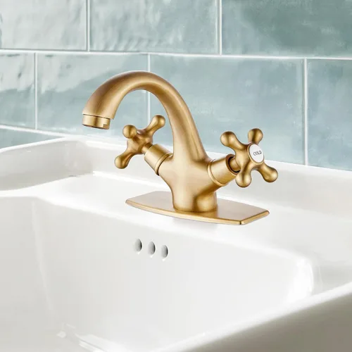 Miniatura 8 de gotonovo Grifo de lavabo de baño de un solo agujero, doble mango cruzado, pomos mezcladores de lavabo con drenaje desplegable y placa de cubierta