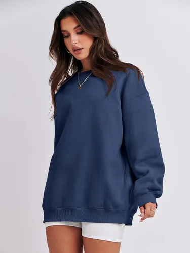 Miniatura 3 de ANRABESS Sudadera de gran tamaño para mujer, con cuello redondo, estilo Y2K, sudadera con capucha de forro polar, cómoda, camiseta informal, ropa