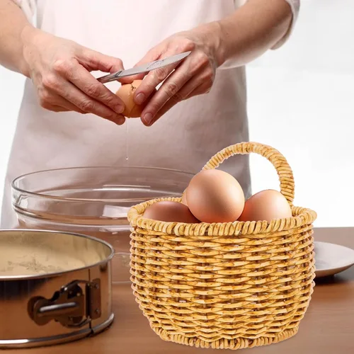 Miniatura 7 de 2 cestas de almacenamiento tejidas a mano, pequeña cesta colgante de ratán de imitación para cocina, baño, decoración de pared, organizador