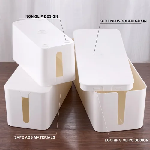 Miniatura 3 de Paquete de 3 cajas de organización de cables con 18 piezas de organización de cables, caja organizadora de cables grande, mediana y pequeña