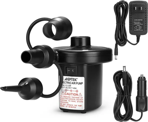 Bomba de aire eléctrica AGPTEK, bomba de aire portátil con 3 boquillas, llenado rápido de 4.5kPa, bombas infladoras/desinfladoras de 110V CA/12V CC