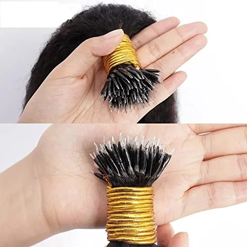 Miniatura 5 de Extensión de cabello humano lacio tipo afro con nano anillo, preunido, cabello Remy brasileño microlink grueso Yaki Nano Ring I Tip extensiones
