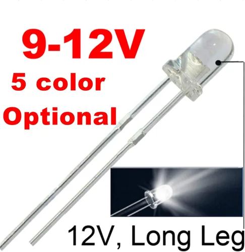 Miniatura 4 de 50pcs 12V 0.118 in LED blanco 9V medidor instrumento diodos emisores de luz (blanco azul verde amarillo rojo, opcional en listado) 0.06 vatios
