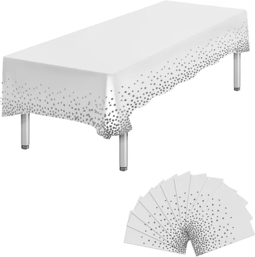 Miniatura 16 de Paquete de 4 manteles de plástico desechables azules y dorados para mesa rectangular, manteles desechables de 54 x 108 pulgadas, manteles