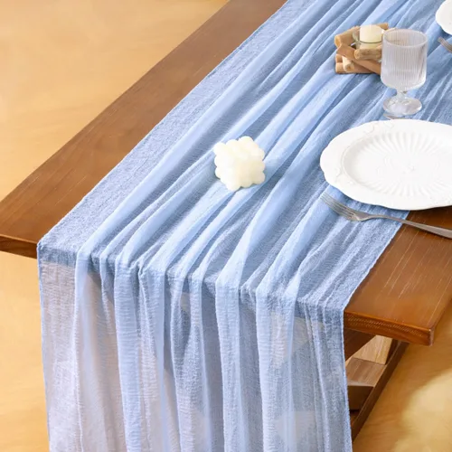 Miniatura 22 de Socomi Camino de mesa de gasa verde oliva de verano de 120 pulgadas, rústico bohemio, camino de tela de queso para bodas, fiestas, baby shower