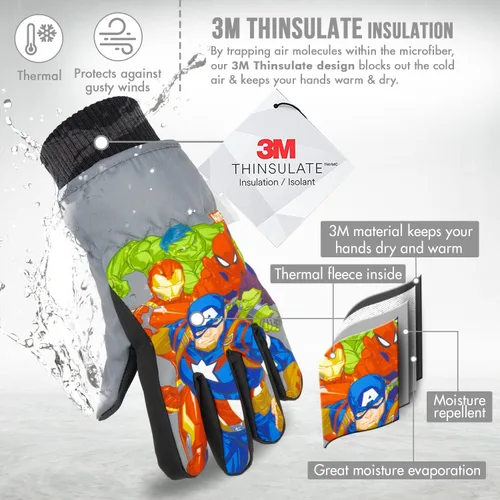 Miniatura 2 de Spiderman - Guantes de nieve para niños, guantes de hombre araña, guantes impermeables Thinsulate 3M, guantes de invierno para niños