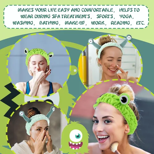 Miniatura 6 de Molain Diadema de rana para lavado de cara, bandas para el cabello de spa, diademas de maquillaje para mujeres, de dibujos animados, de forro polar