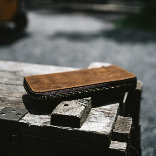 Miniatura 6 de Cartera larga para hombre de piel auténtica con cierre RFID bloqueo Vintage Bifold