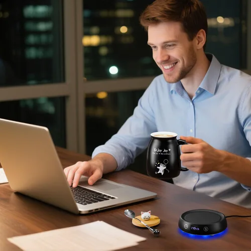 Miniatura 4 de Calentador de taza de café con bonito juego de tazas de gato, calentador eléctrico de 8 horas de apagado automático para escritorio, oficina, hogar
