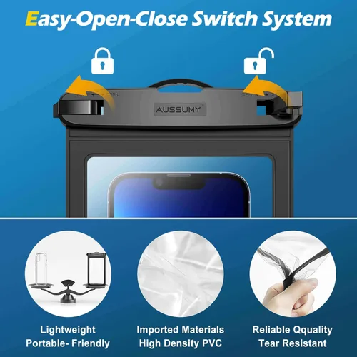 Miniatura 6 de Paquete de 4 fundas impermeables grandes para teléfono de 10.5" - Soporte transparente para celular bajo el agua - Bolsa seca universal a prueba