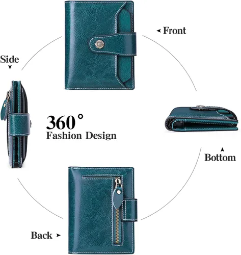 Miniatura 4 de FALAN MULE - Cartera de cuero auténtico para mujer pequeña plegable compacta con interferencia de radiofrecuencia RFID