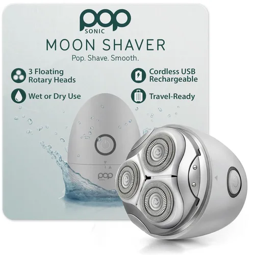 Miniatura 7 de Pop Sonic Moon Shaver (negro) - Afeitadoras faciales y corporales para hombres y mujeres - 3 cabezales giratorios flotantes con tapa extraíble