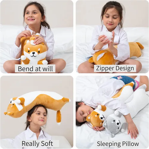 Miniatura 5 de Kekeso Almohada gigante de Shiba Inu de felpa - Almohada suave de dibujos animados para abrazar a perros para niños - Amarillo, 70cm