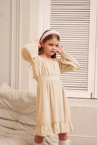 Miniatura 6 de GRACE KARIN Vestido escalonado con volantes para niñas, vestido acampanado de manga larga con lunares suizos, 6-12 años