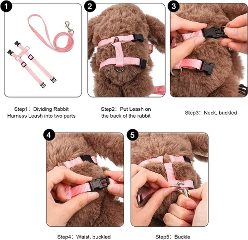 Miniatura 3 de Outus Juego de arnés ajustable de conejo y correa de 5 piezas a prueba de escape, chaleco para mascotas, correr, caminar, trotar, conejito, gato