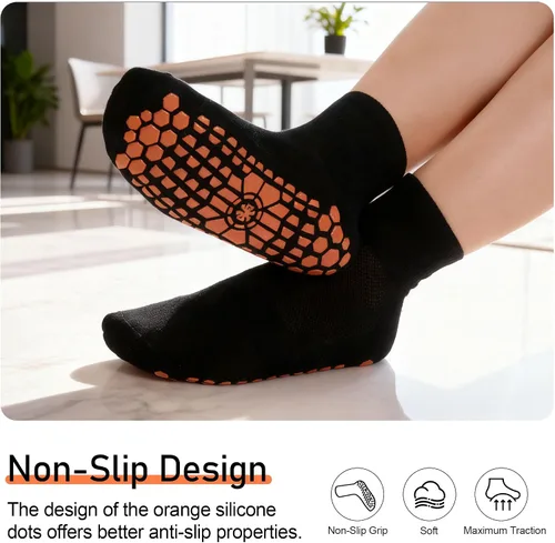 Miniatura 3 de GRPSKCOS Calcetines antideslizantes para hombre, calcetines de casa con empuñaduras, 3 pares antideslizantes para yoga, pilates, azulejos, pisos