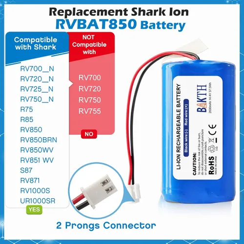 Miniatura 2 de BAKTH Batería de repuesto RVBAT850 de 14.4V 2600mAh para Shark Ion R75, R85, RV761, RV850C, RV851WV, RV871, RV1000S, RV1100VL, RV1001AE, UR1000SR
