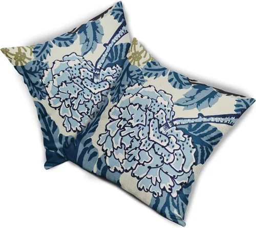 Miniatura 2 de Sweetshow Juego de 2 fundas de almohada florales de color azul marino de 16 x 16 pulgadas, fundas de almohada cuadradas de lino con estampado