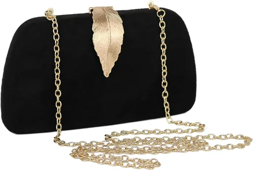 Miniatura 8 de Milisente Bolso de mano para mujer, de ante suave y sólido, bolso de mano de noche, bolso de hombro con cierre de hojas metálicas