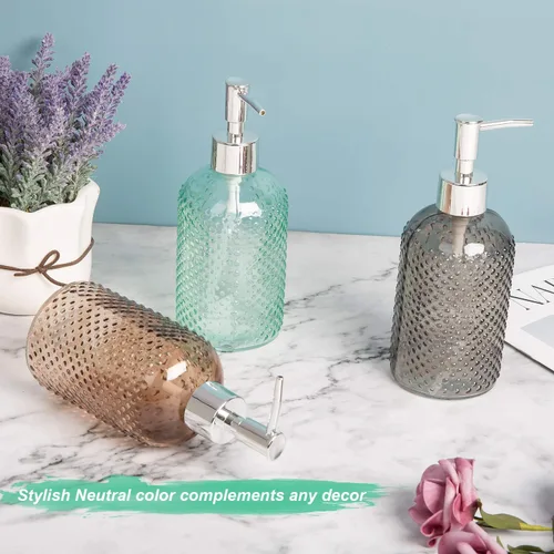Miniatura 4 de Paquete de 3 botellas dispensadoras de jabón de loción de vidrio surtido de 15 onzas con bomba para baño, cocina