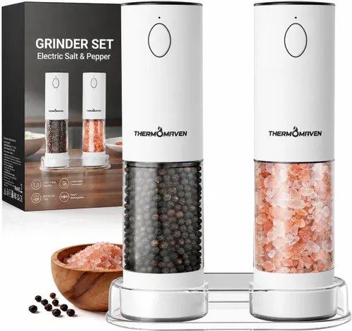Miniatura 21 de ThermoMaven Juego de molinillo eléctrico para sal y pimienta de mayor capacidad, salero y pimentero recargable de 110ml con luz LED, molinillo