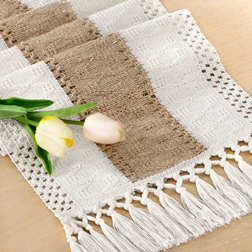 Socomi Camino de mesa bohemio de verano rústico para comedor, cocina, centro de mesa, decoración pequeña de macramé de algodón y lino, camino de