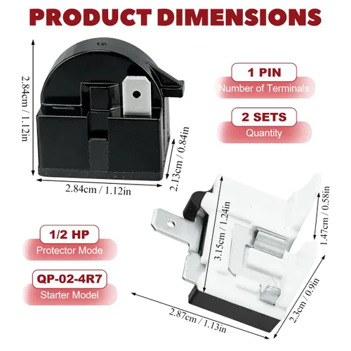 Miniatura 2 de Refrigerator Compressor Relay and Overload Kit 2 Sets Refrigerator Starters QP2-4R7 4.7 Ohm 1 Pin Refrigerator PTC Starter Relays and Freezer 1/2 Hp