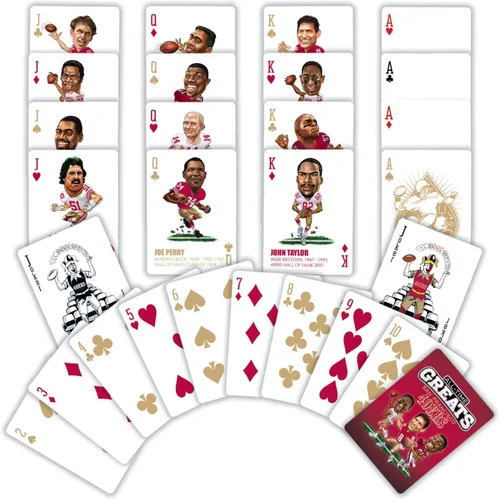 Miniatura 2 de MasterPieces Juegos Familiares - Cartas de Juego NFL San Francisco 49ers All-Time Greats - Baraja de Cartas con Licencia Oficial para Adultos, Niños