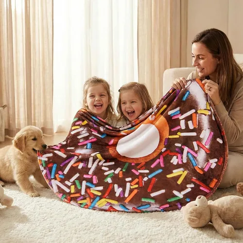 Miniatura 3 de Vessia Manta con estampado de donas marrones, manta realista y divertida de comida para adultos y niños, 300GSM, suave manta gigante de donas